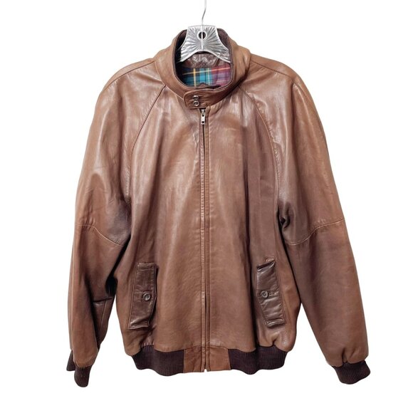 Abercrombie & Fitch Vintage 80s Leather Bomber Jacket Men’s Large Dark Camel - Picture 9 of 9